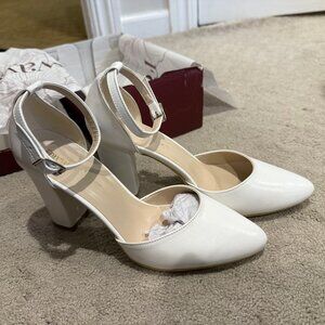 Brand New Forever & Always - White Denise Wedding Heels with Pearls - Size 7.5